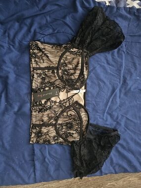 Lace Overlay Bustier - Black/Nude